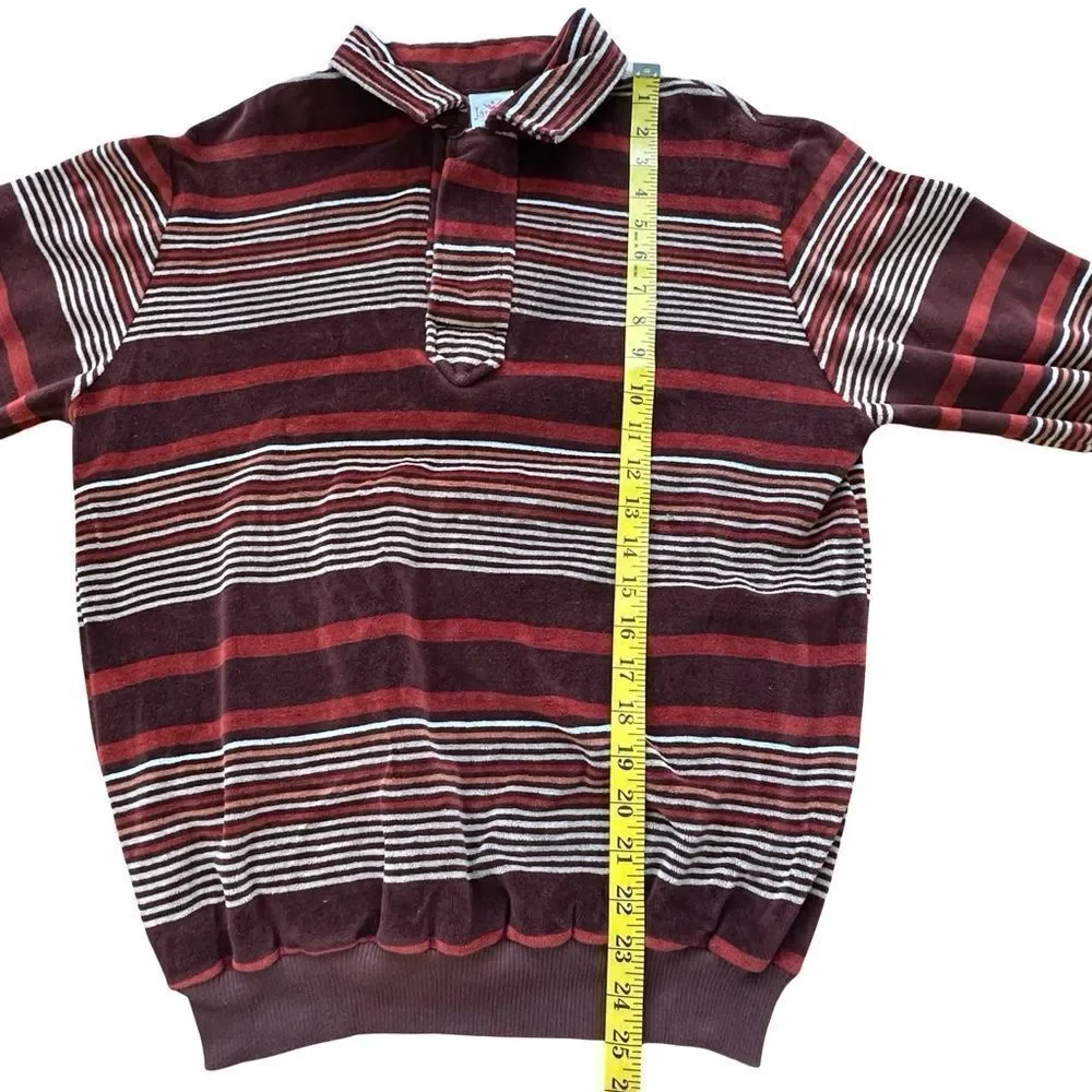 JANTZEN 1960’s Classic Striped Velour Sweater in Brown Rust Tones Size Large